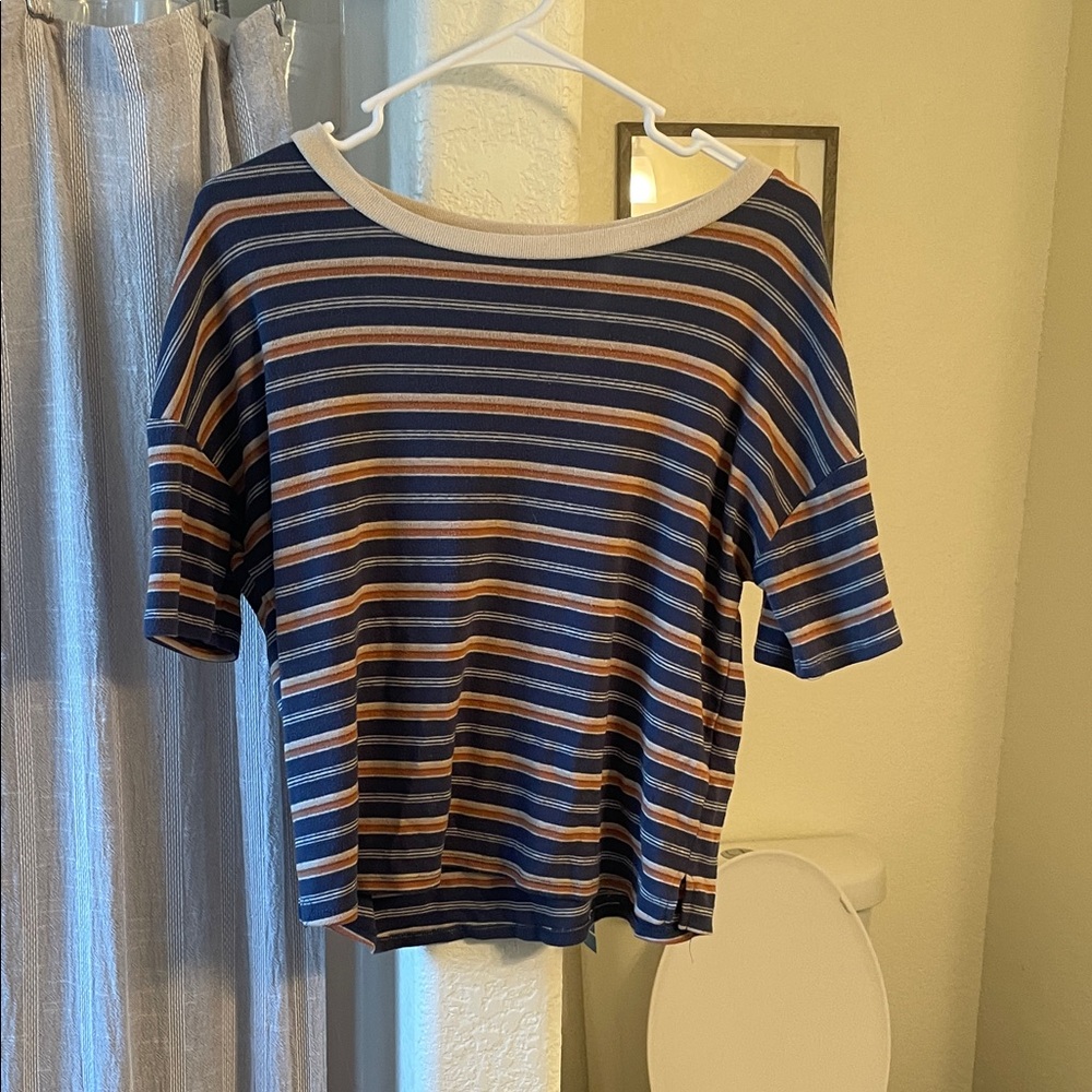 Pink Rose Navy and Orange Striped Crop Top